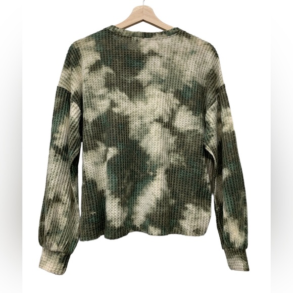 New! Abound waffle knit tie-dye hi-low sweater, beige green, size women's small - Picture 3 of 8